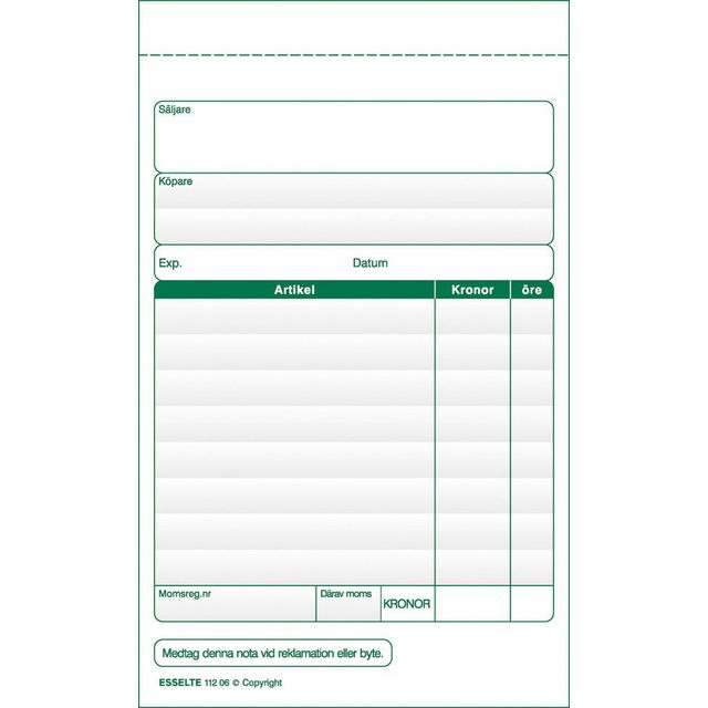 ESSELTE Blankett Kassanota A6 2x50 blad | Kontorsmaterial - Blanketter och bokföring - Blanketter | Kontorsexperten