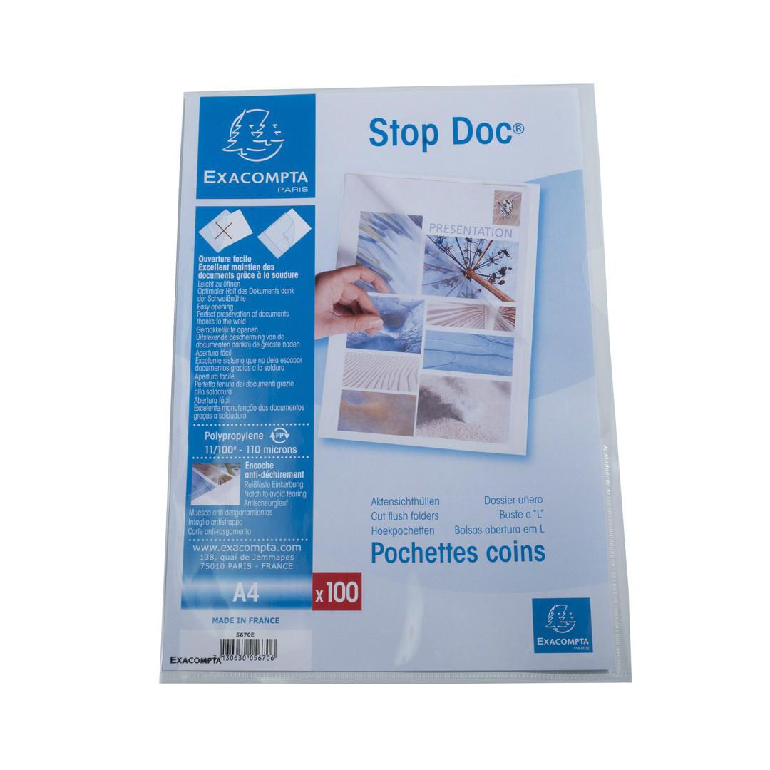 EXACOMPTA Aktmapp Stop Doc A4 0,11mm L-shape 100/fp | Kontorsmaterial - Mappar och plastfickor - Plastfickor - Öppen överkant | Kontorsexperten