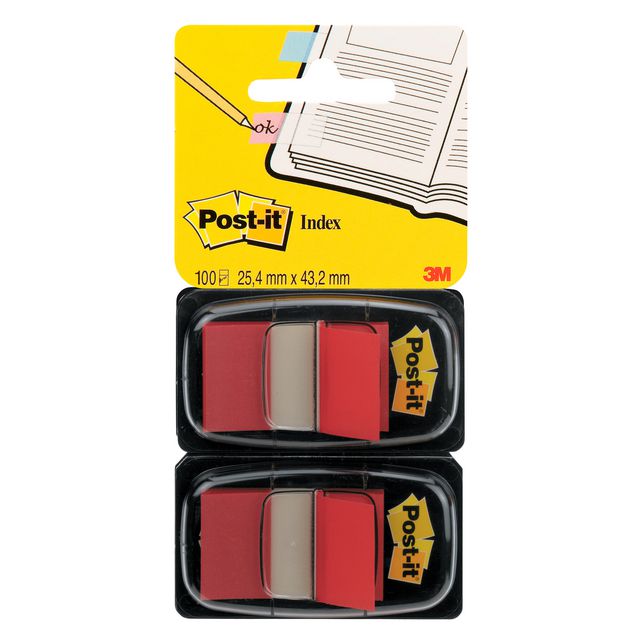 POST-IT Indexflikar med hållare, medium 25,4 x 43,2 mm, röda, 2 x 50 dubbelförpackning | Kontorsmaterial - Indexflikar och märkflikar - Indexflikar i plast | Kontorsexperten