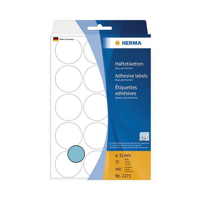 HERMA Etikett Allround 32mm blå 480/fp | Emballage och lagerutrustning - Etiketter och godsmärkning - Märk- och färgsignalsetiketter | Kontorsexperten