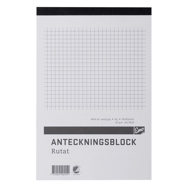 Anteckningsblock A5 100 blad rutat perf | Kontorsmaterial - Block och anteckningsböcker - Anteckningsblock | Kontorsexperten