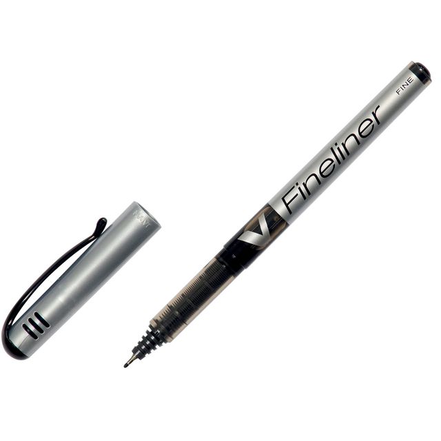 PILOT Fineliner, tunn spets, silverfärgad pennkropp, svart bläck | Kontorsmaterial - Pennor - Finelinerpennor | Kontorsexperten