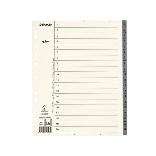 ESSELTE Pappregister System Servo A4+ 1-20 grå | Kontorsmaterial - Pärmar och register - Servoregister | Kontorsexperten