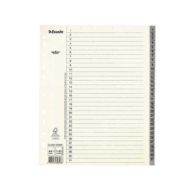 ESSELTE Pappregister System Servo A4+ 1-31 grå | Kontorsmaterial - Pärmar och register - Servoregister | Kontorsexperten