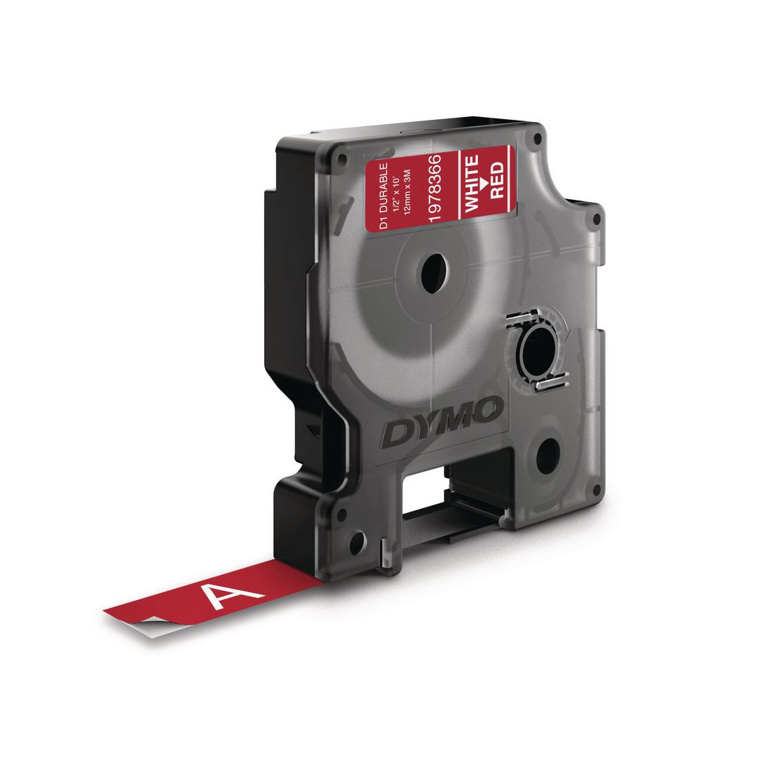 DYMO Tape Durable D1 12mm vit på röd | Kontorsmaskiner - Märkmaskiner och tape - Tape - Dymo D1 | Kontorsexperten