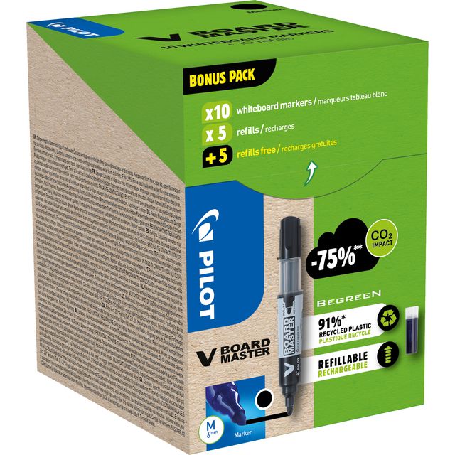 PILOT BEGREEN Whiteboardpenna Greenpack svart 10+10/fp | Kontorsmaterial - Pennor - Whiteboardpennor - Rund spets | Kontorsexperten