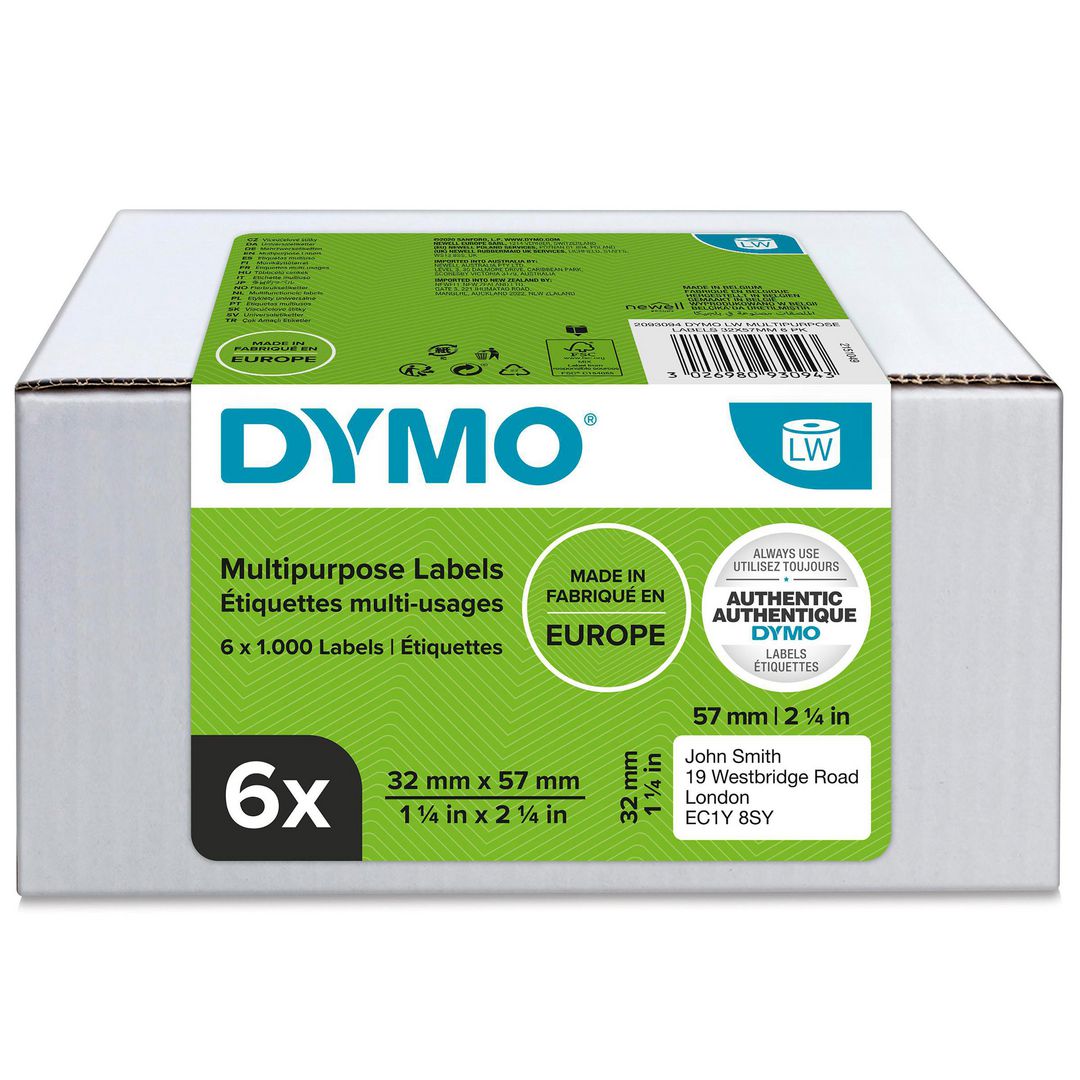 DYMO Etikett LW 57x32mm 6x1000/fp | Kontorsmaskiner - Etikettskrivare och etiketter - Etiketter - Dymo | Kontorsexperten