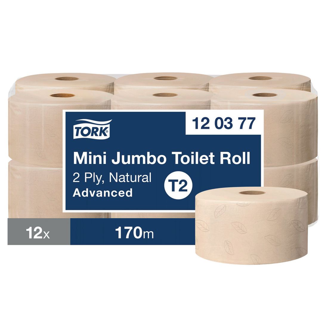 TORK Toalettpapper T2 Advanced Mini Jumbo 2-lag natur 12/fp | Städ och hygien - Toalettpapper och torkpapper - Toalettpapper - rulle | Kontorsexperten
