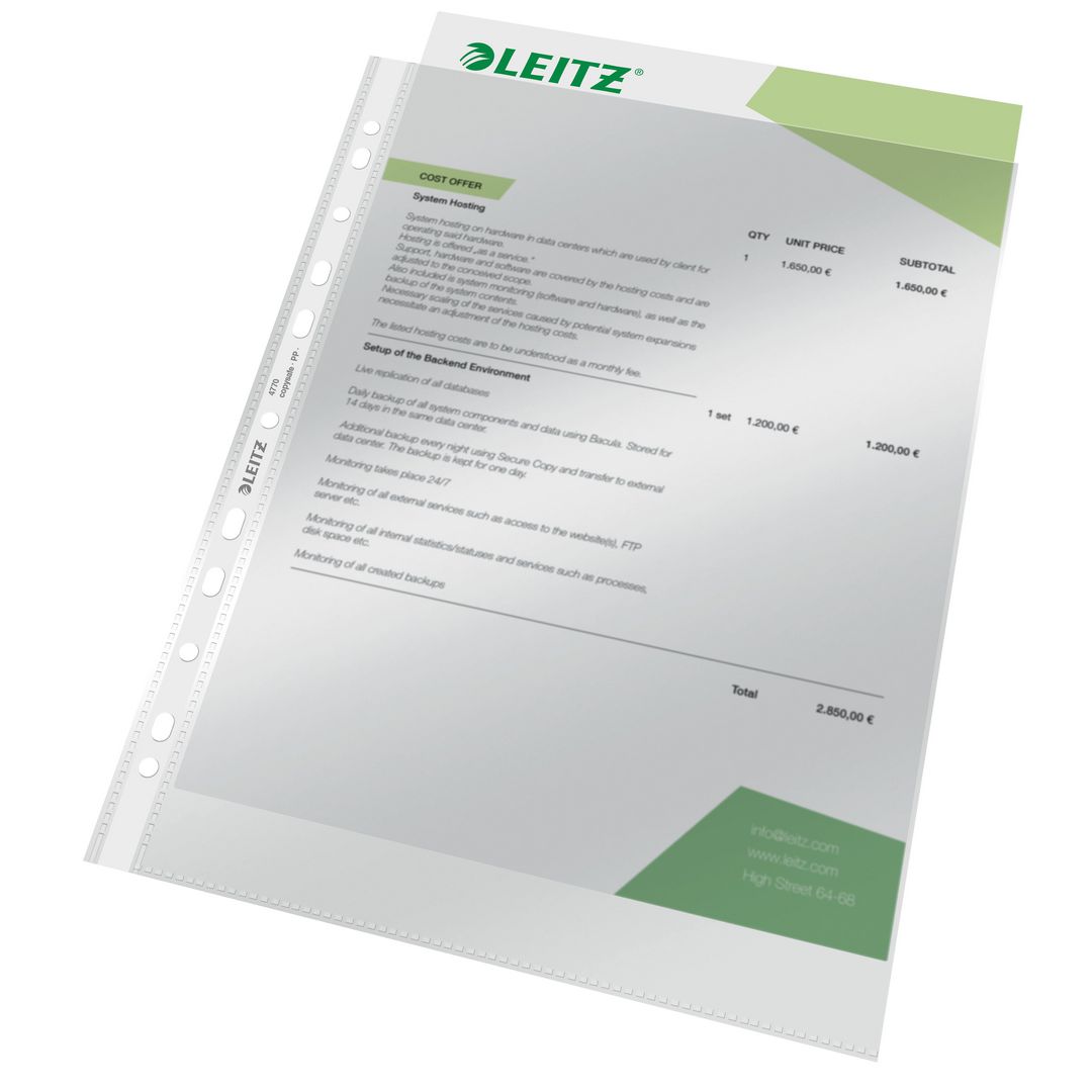 LEITZ Plastficka PP 0,075 A4 Box | Kontorsmaterial - Mappar och plastfickor - Plastfickor - Öppen överkant | Kontorsexperten