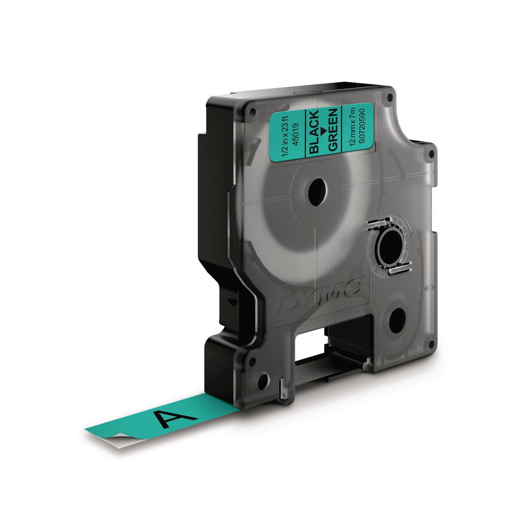 DYMO Tape D1 12mm svart på grön | Kontorsmaskiner - Märkmaskiner och tape - Tape - Dymo D1 | Kontorsexperten