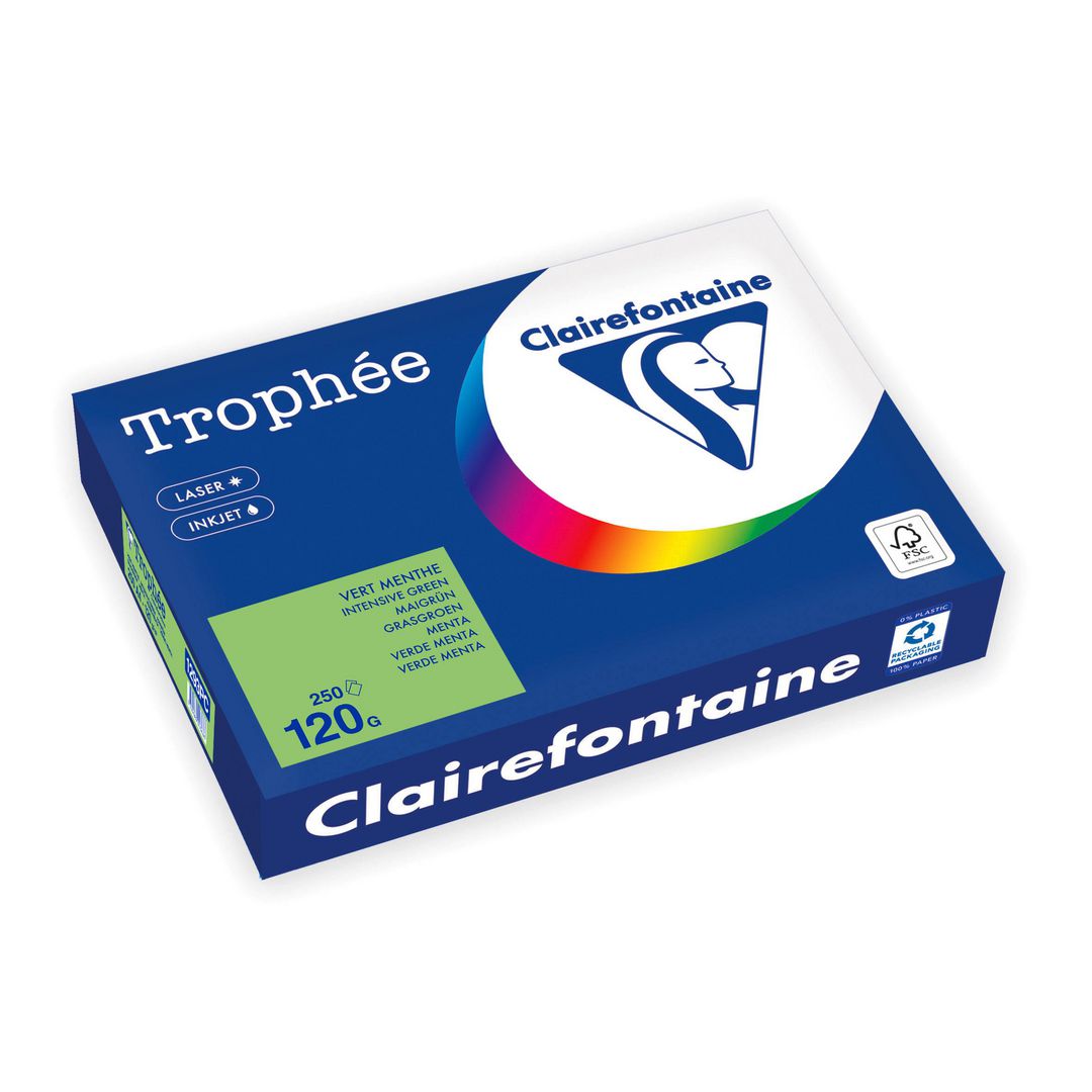 CLAIREFONTAINE Trophée A4 120 g färgat papper grön 250/fp | Kontorspapper - Specialpapper - Färgat - A4 | Kontorsexperten