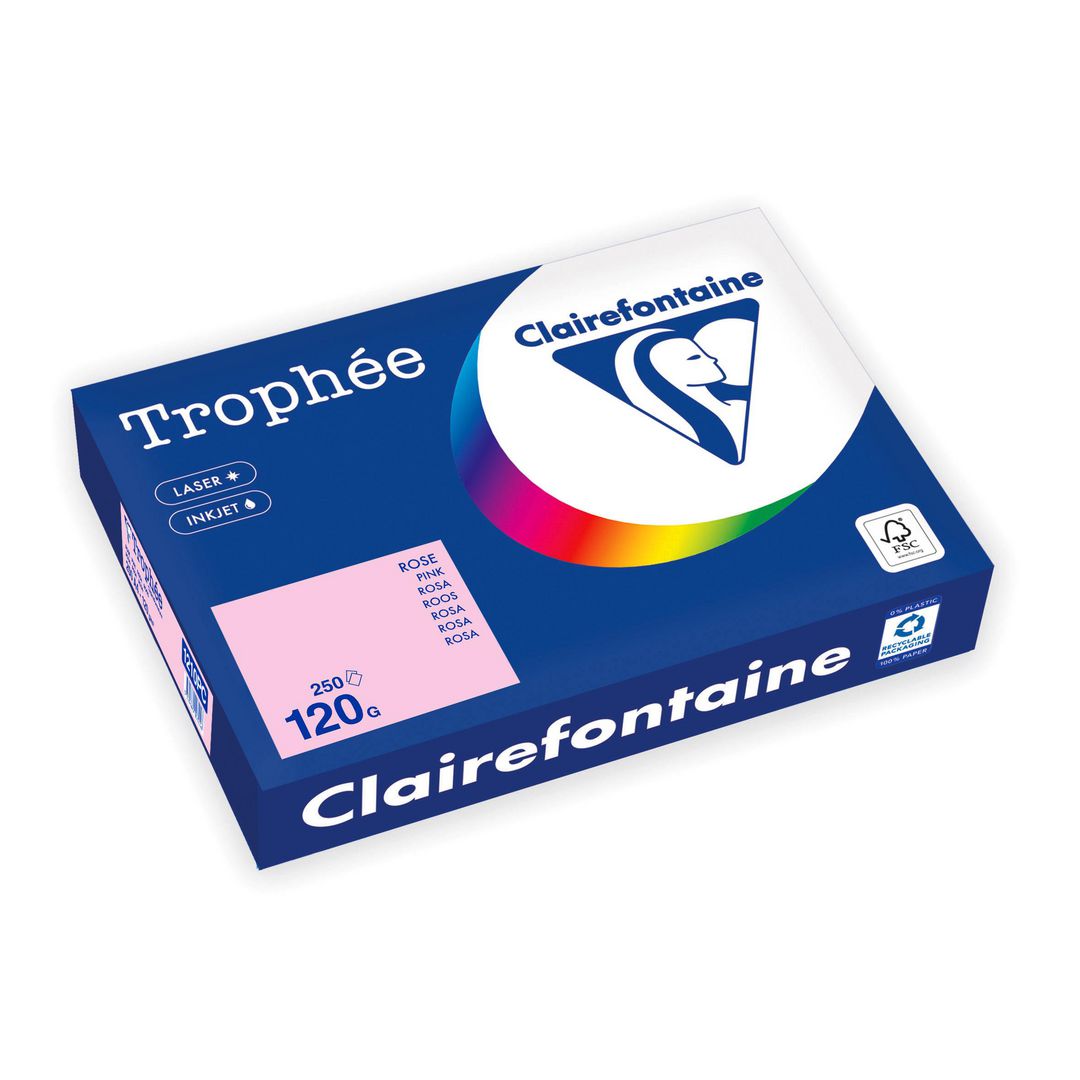 CLAIREFONTAINE Trophée A4 120 g färgat papper rosa 250/fp | Kontorspapper - Specialpapper - Färgat - A4 | Kontorsexperten