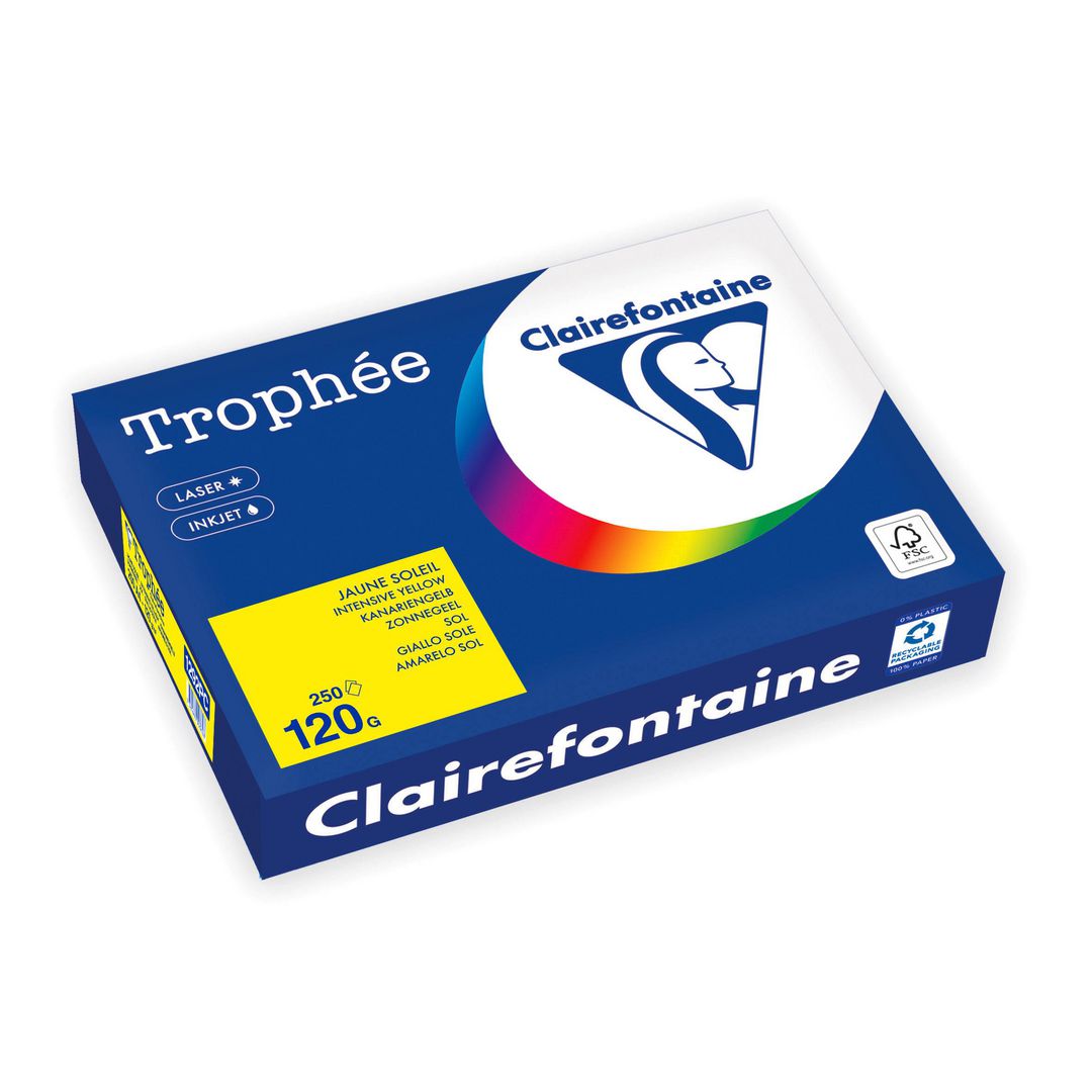 CLAIREFONTAINE Trophée A4 120 g färgat papper gul 250/fp | Kontorspapper - Specialpapper - Färgat - A4 | Kontorsexperten