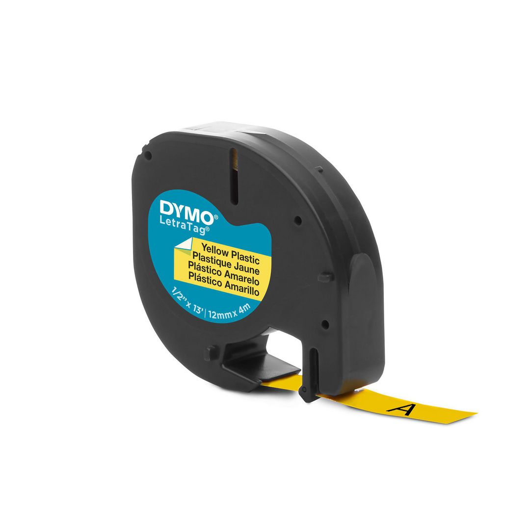 DYMO Tape LetraTag plast 12mm svart på gul | Kontorsmaskiner - Märkmaskiner och tape - Tape - Dymo LetraTag | Kontorsexperten