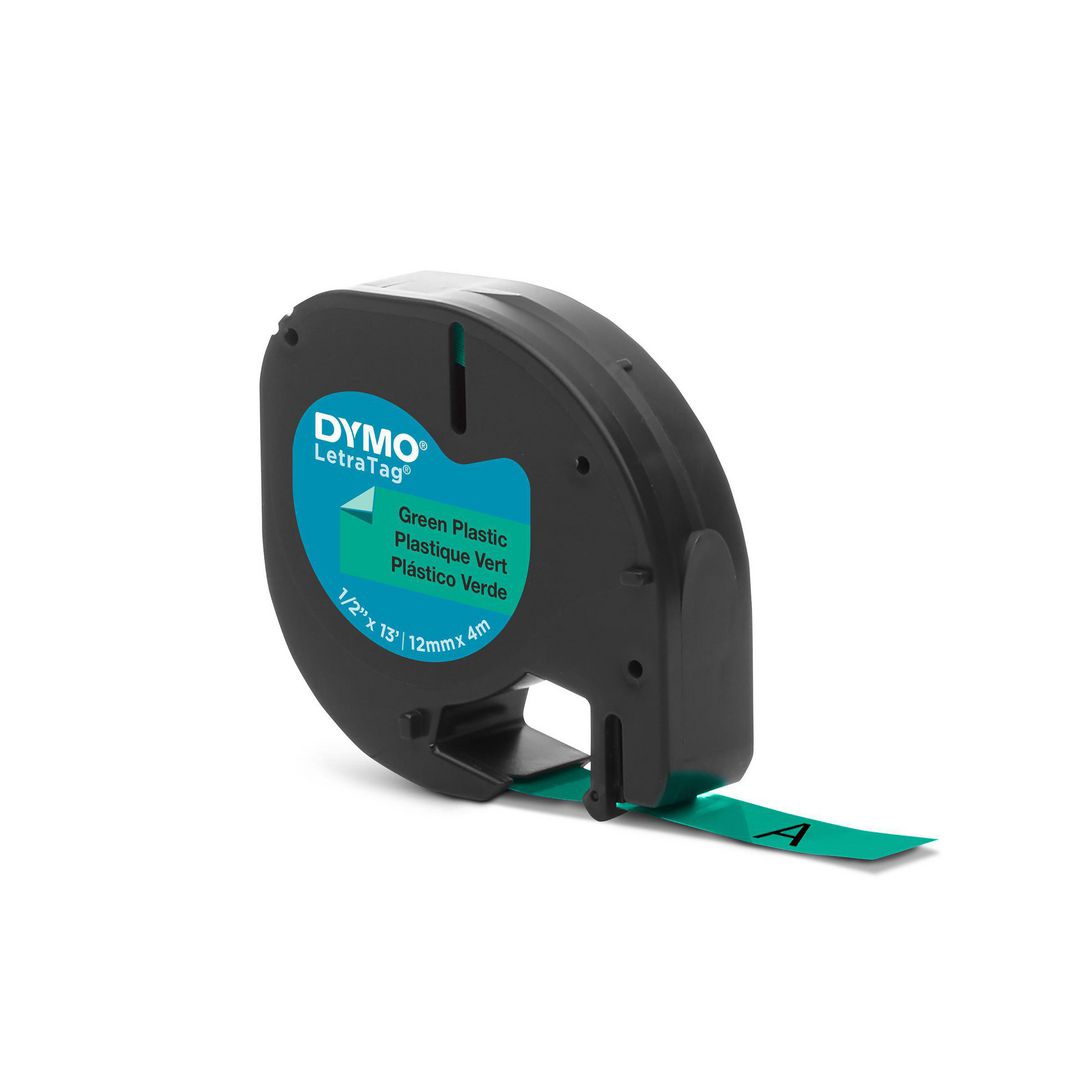 DYMO Tape LetraTag plast 12mm svart på grön | Kontorsmaskiner - Märkmaskiner och tape - Tape - Dymo LetraTag | Kontorsexperten