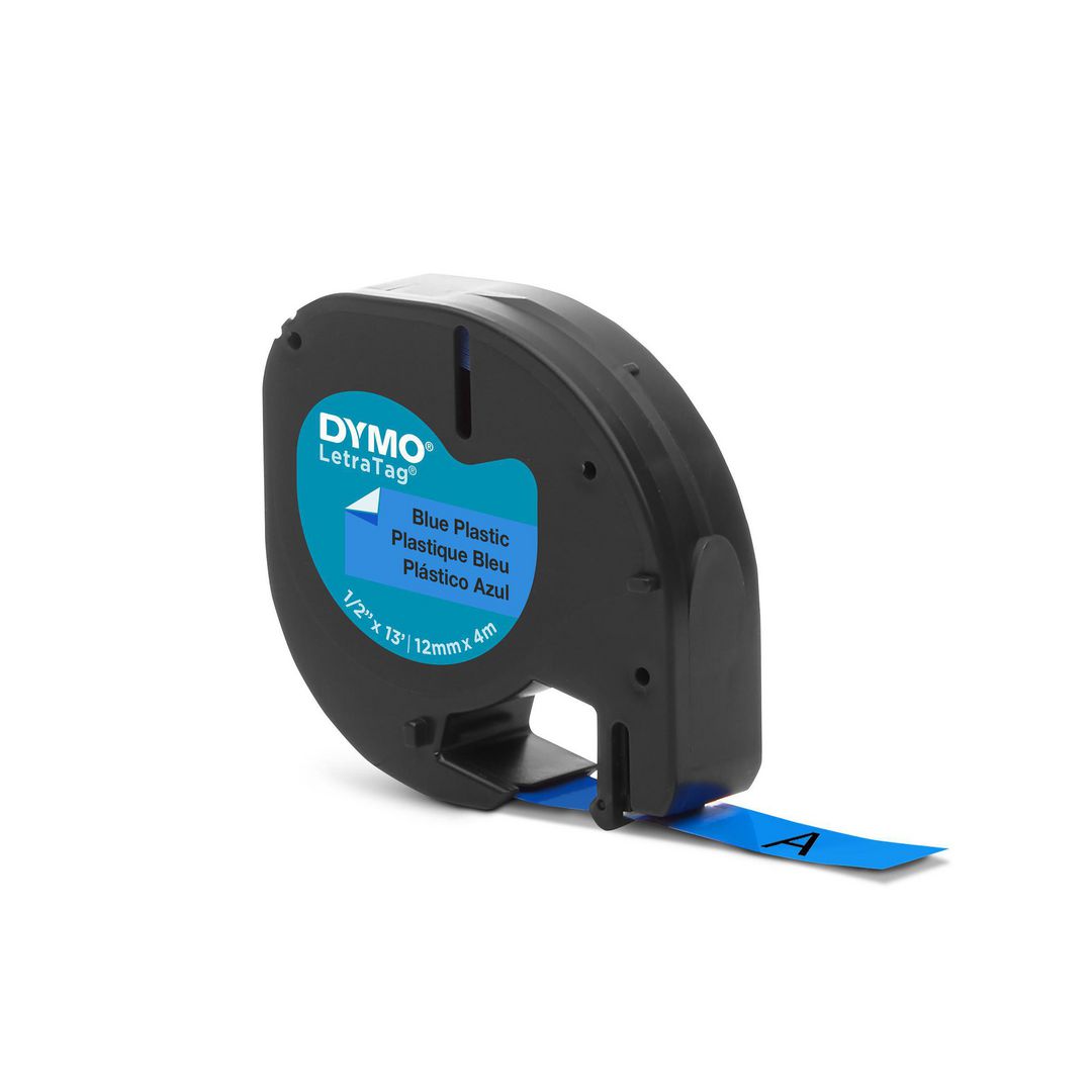 DYMO Tape LetraTag plast 12mm svart på blå | Kontorsmaskiner - Märkmaskiner och tape - Tape - Dymo LetraTag | Kontorsexperten