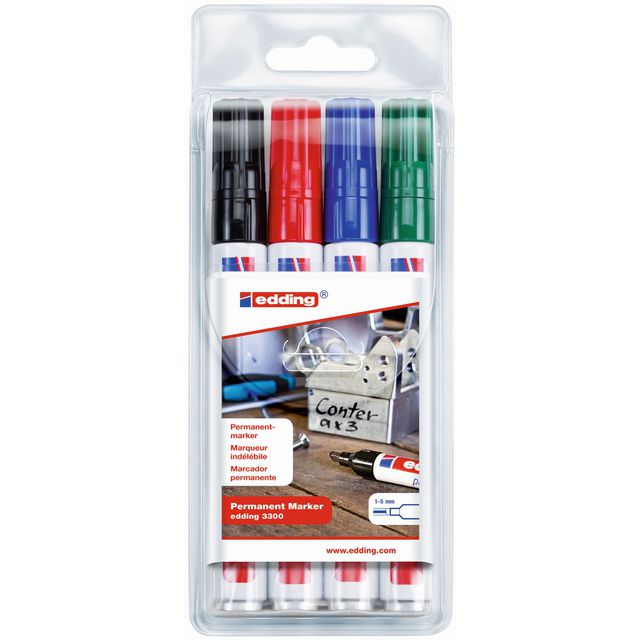EDDING Märkpenna 330 4 färger/fp | Kontorsmaterial - Pennor - Märkpennor - Skuren spets | Kontorsexperten