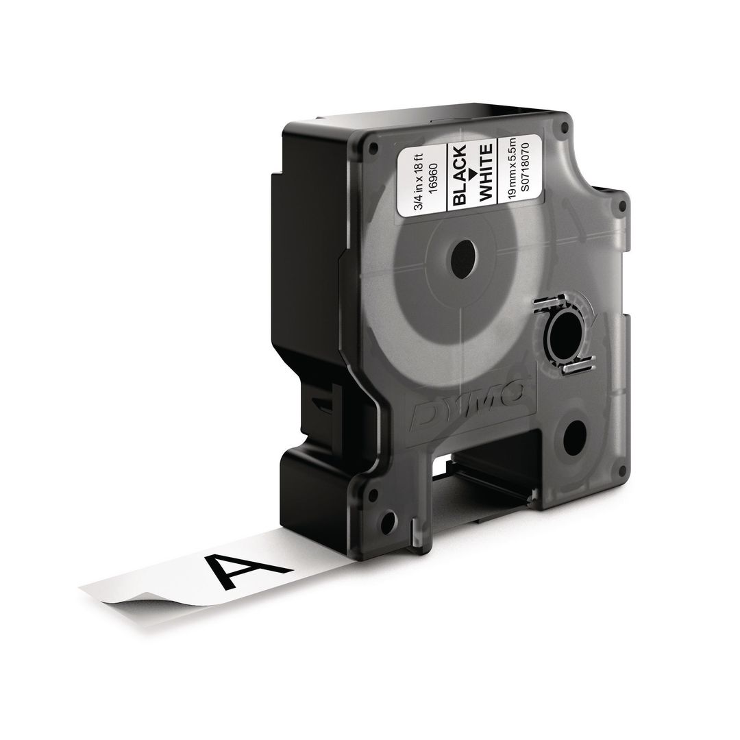 DYMO Tape D1 19mm perm. svart på vit | Kontorsmaskiner - Märkmaskiner och tape - Tape - Dymo D1 | Kontorsexperten
