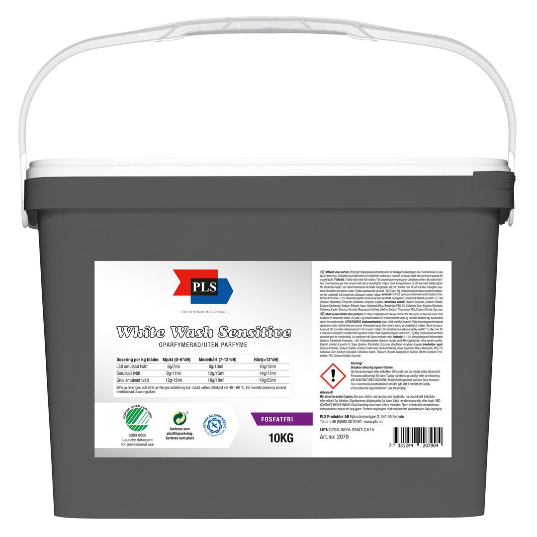 PLS Tvättmedel White Wash Sensitive oparfymerad 10kg | Städ och hygien - Tvättmedel och klädvård - Tvättmedel | Kontorsexperten
