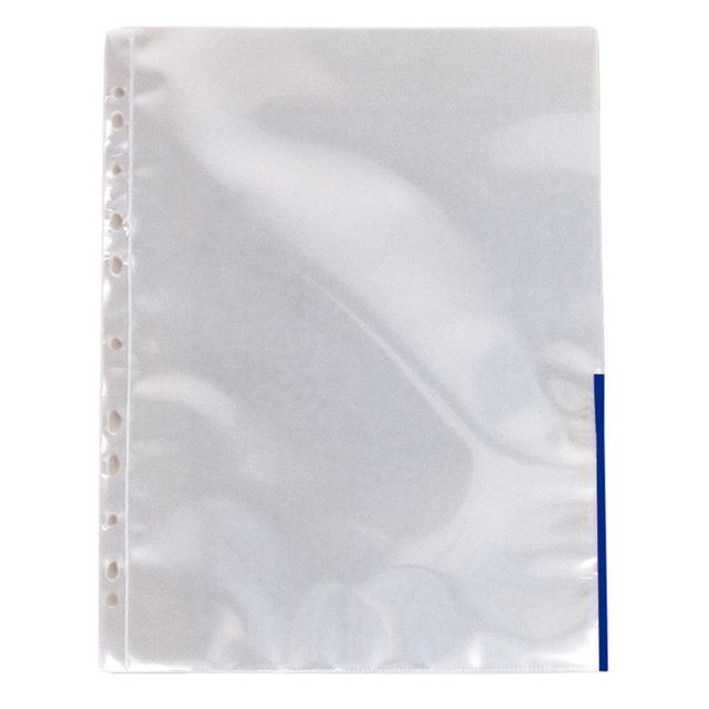 ESSELTE Plastficka signal, A4, stansad, 105 mikrometer, polypropylen, jämn, 11 hål, genomskinlig med blå kant 100/fp | Kontorsmaterial - Mappar och plastfickor - Plastfickor - Signal | Kontorsexperten