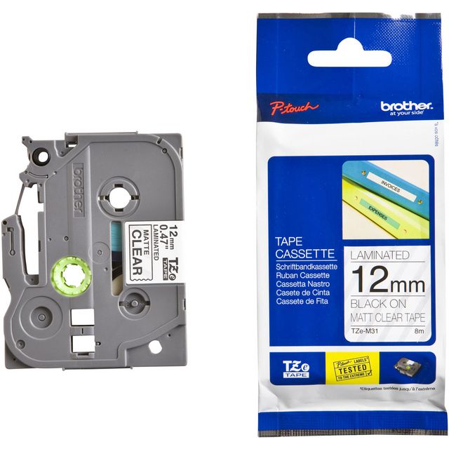 BROTHER Tape TZEM31 12mm svart på klar M | Kontorsmaskiner - Märkmaskiner och tape - Tape - Brother TZ | Kontorsexperten