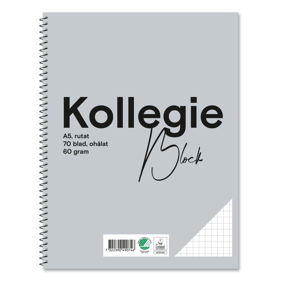 Kollegieblock A5 60g 70 blad rutat ohålat | Kontorsmaterial - Block och anteckningsböcker - Kollegieblock | Kontorsexperten