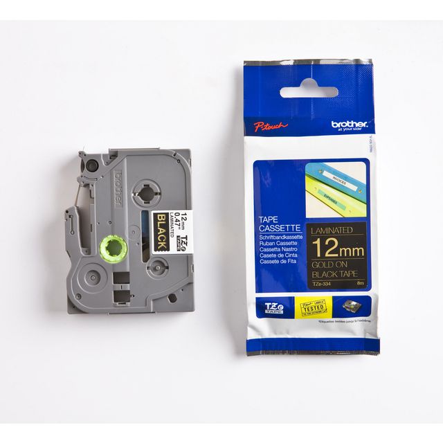 BROTHER Tape TZE334 12mm guld på svart | Kontorsmaskiner - Märkmaskiner och tape - Tape - Brother TZ | Kontorsexperten
