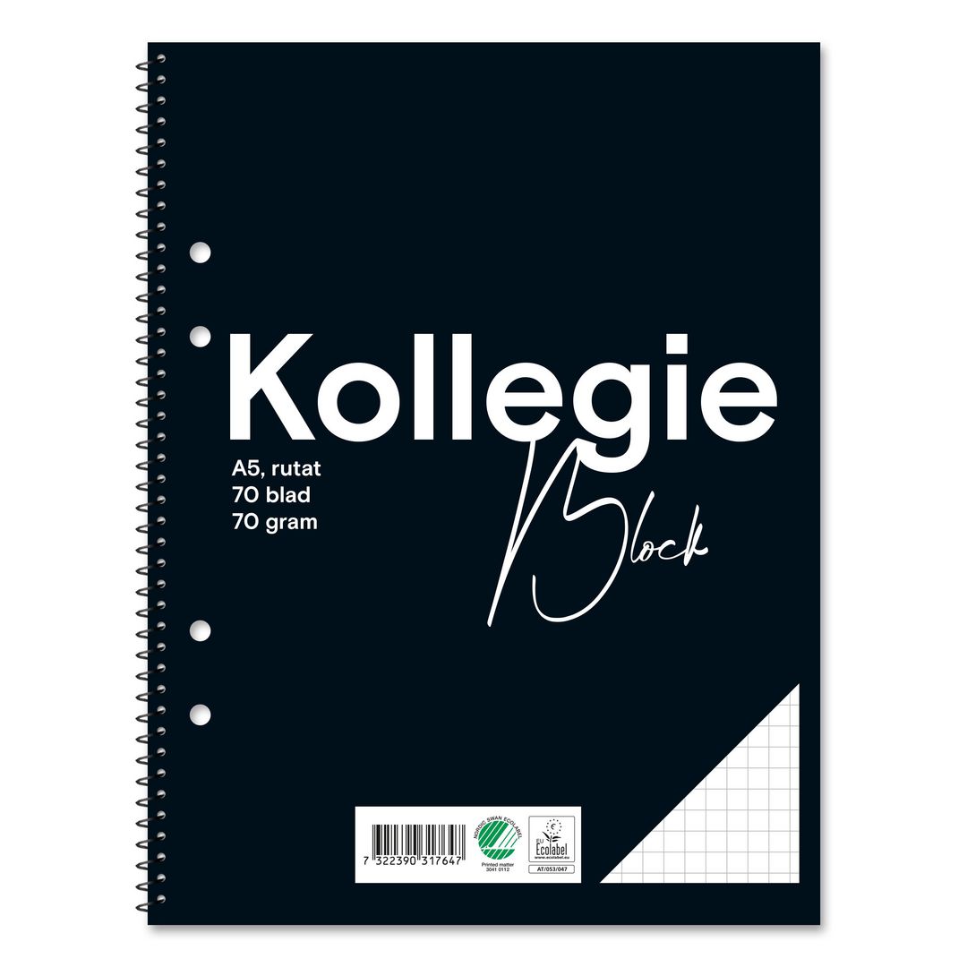 Kollegieblock A5 70g 70 blad rutat hålat | Kontorsmaterial - Block och anteckningsböcker - Kollegieblock | Kontorsexperten