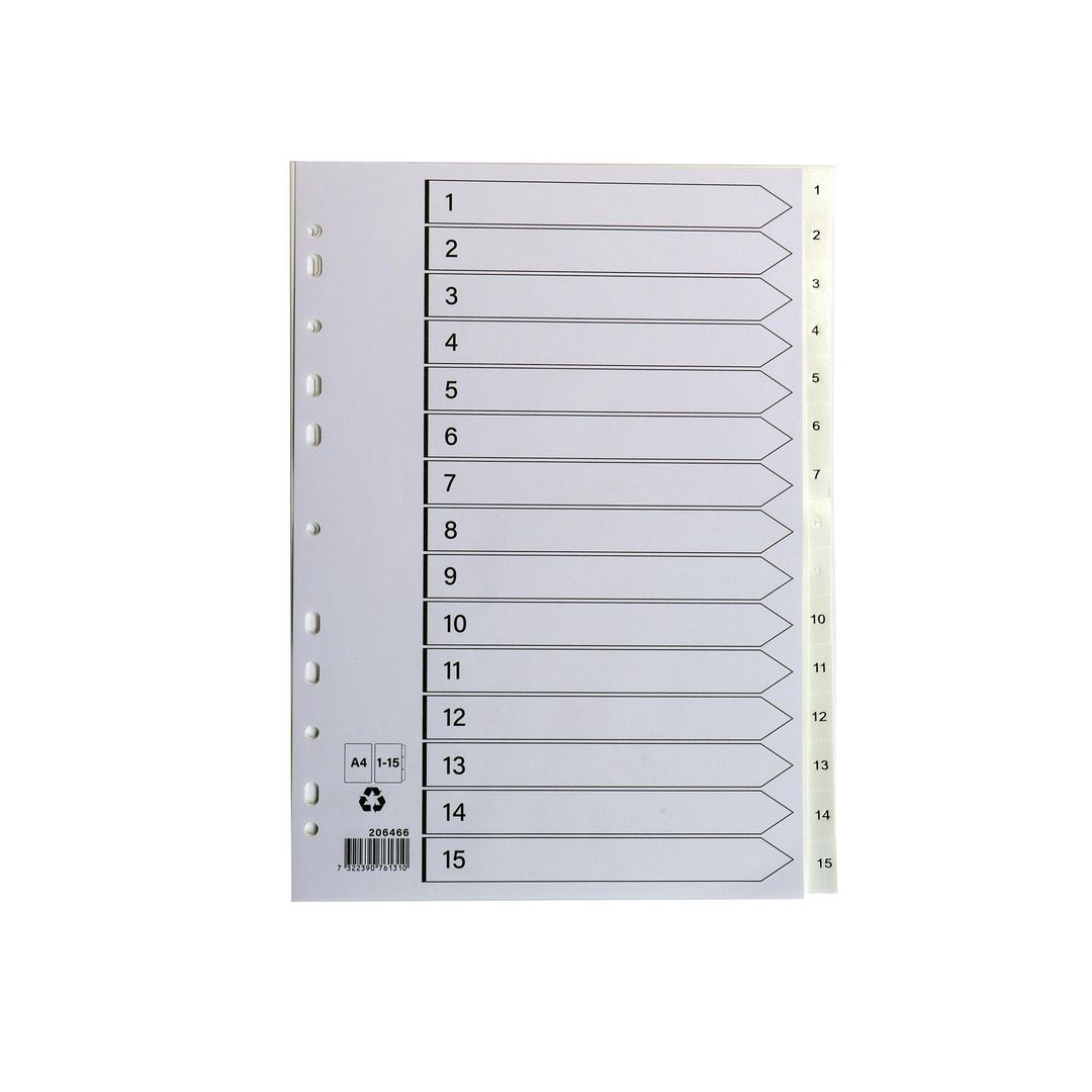 Plastregister A4 1-15 vit | Kontorsmaterial - Pärmar och register - Plastregister - Tryckta | Kontorsexperten
