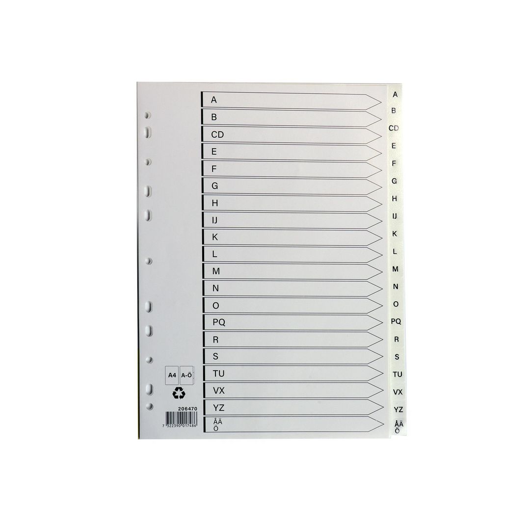 Plastregister A4 A-Ö vit | Kontorsmaterial - Pärmar och register - Plastregister - Tryckta | Kontorsexperten