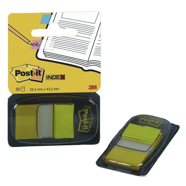 POST-IT Indexflikar, medium, 25,4 x 43,2 mm, gula, 50-pack med hållare, 680-5 | Kontorsmaterial - Indexflikar och märkflikar - Indexflikar i plast | Kontorsexperten