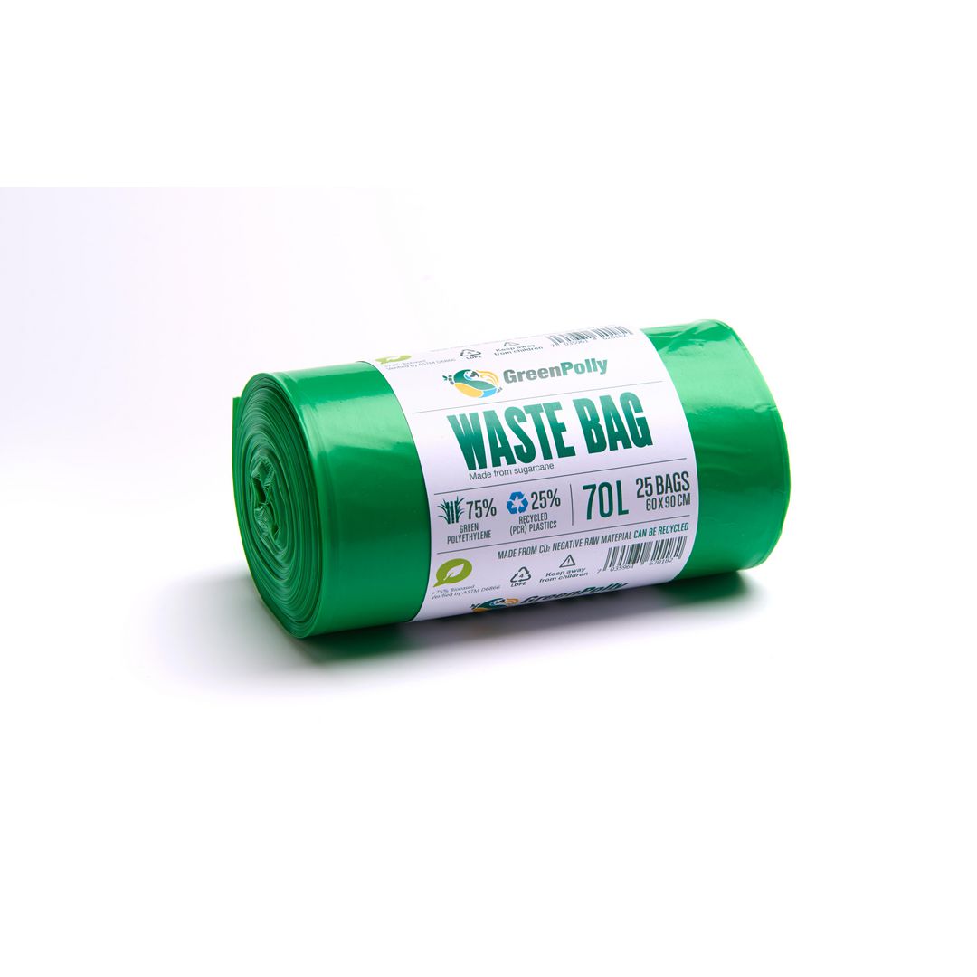 GREENPOLLY Papperskorgspåse Grön PE 70L grön 25/rl | Städ och hygien - Påsar och säckar - Papperskorgspåsar | Kontorsexperten
