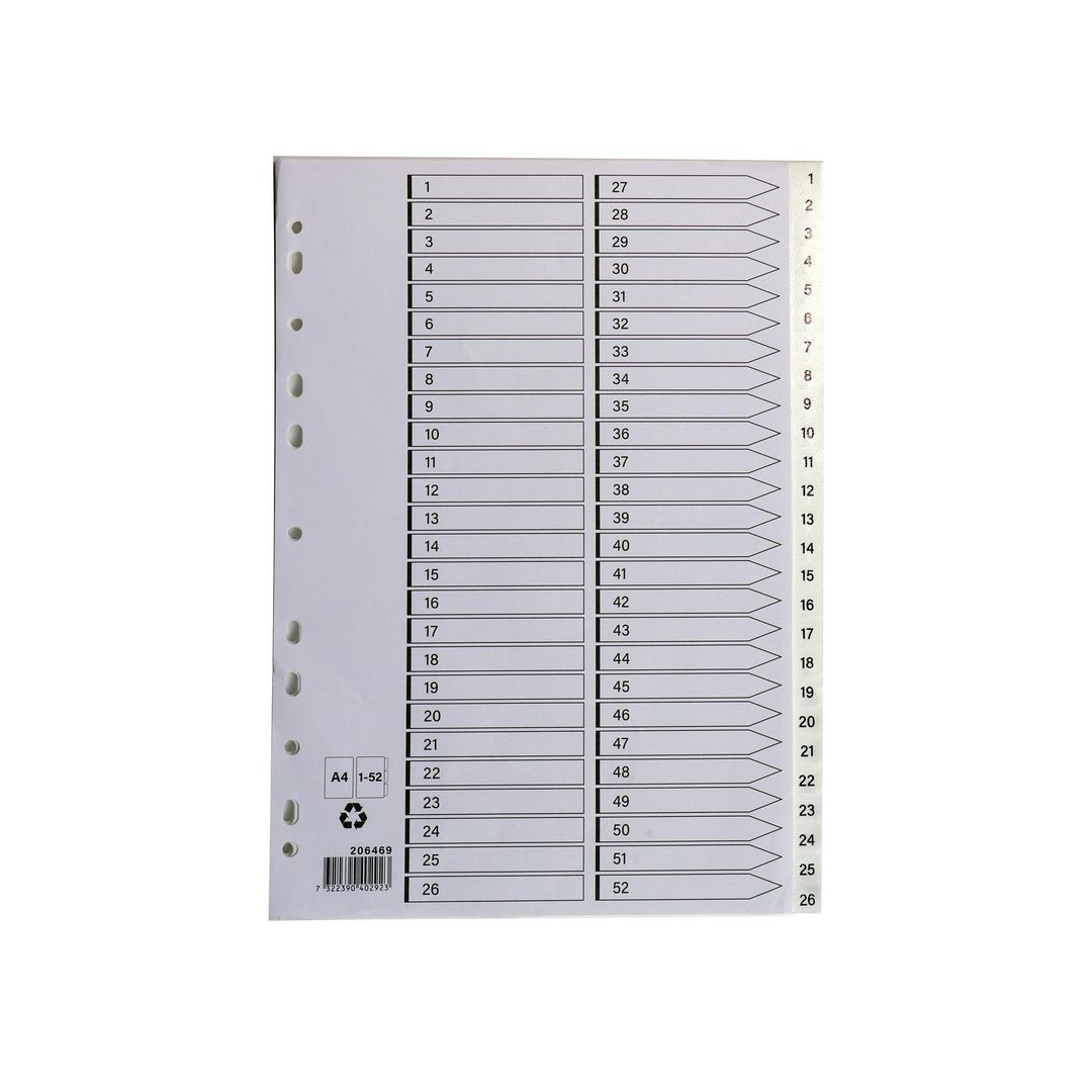 Plastregister A4 1-52 vit | Kontorsmaterial - Pärmar och register - Plastregister - Tryckta | Kontorsexperten