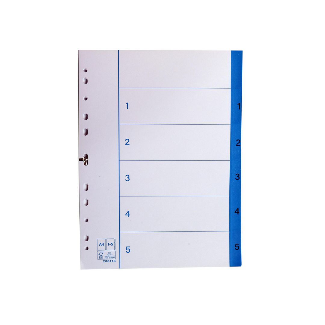 Pappersregister A4 1-5 20/fp | Kontorsmaterial - Pärmar och register - Pappersregister | Kontorsexperten