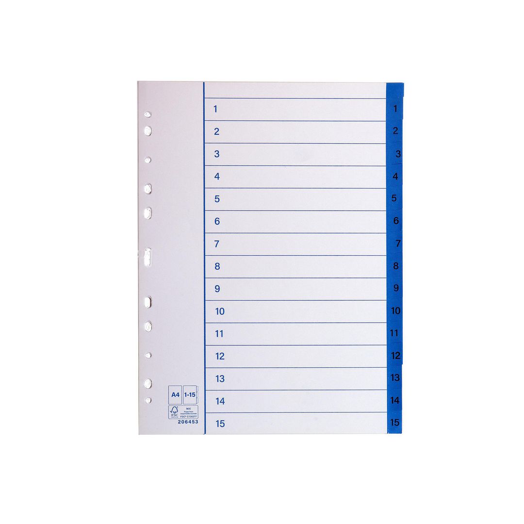 Pappersregister A4 1-15 10/fp | Kontorsmaterial - Pärmar och register - Pappersregister | Kontorsexperten