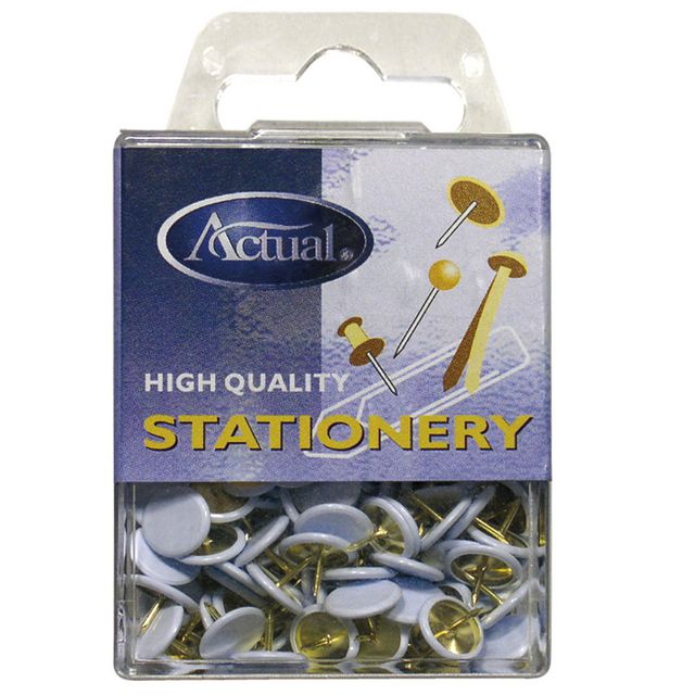 Häftstift i mässing, plastbeläggning, 9 mm, guld 200/fp | Kontorsmaterial - Häftstift och kartnålar - Kartnålar | Kontorsexperten