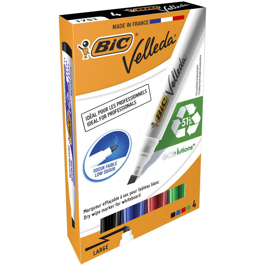 BIC VELLEDA Whiteboardpenna 1754 4/fp | Kontorsmaterial - Pennor - Whiteboardpennor - Skuren spets | Kontorsexperten