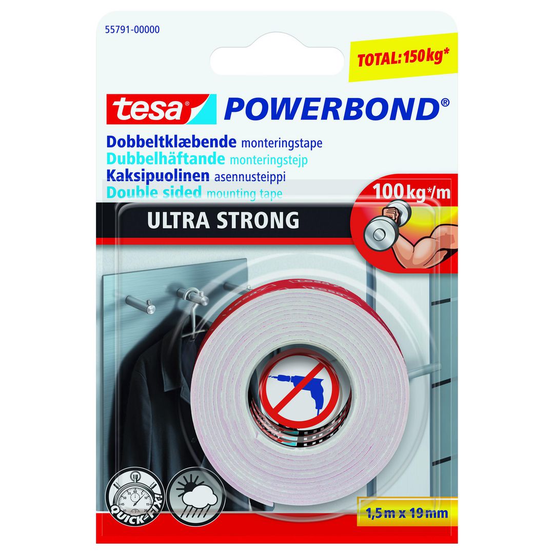TESA Monteringstejp Powerbond 19mmx1,5m | Emballage och lagerutrustning - Packtejper - Maskeringstejp | Kontorsexperten