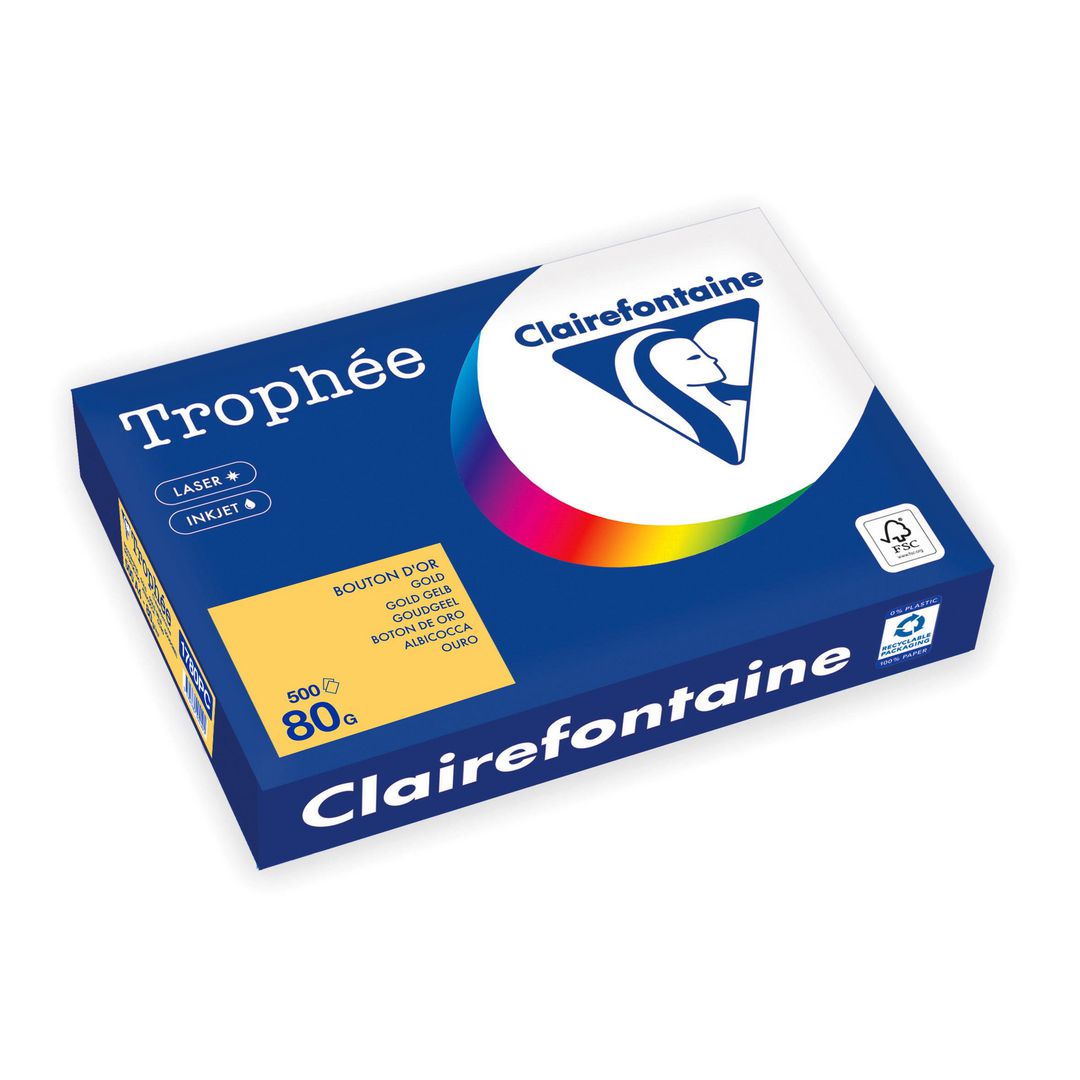 CLAIREFONTAINE Trophée A4 80 g färgat papper guldgul 500/fp | Kontorspapper - Specialpapper - Färgat - A4 | Kontorsexperten