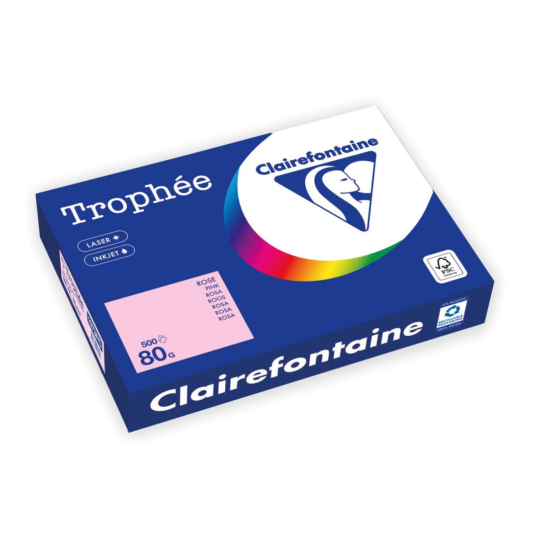 CLAIREFONTAINE Trophée A4 80 g färgat papper rosa 500/fp | Kontorspapper - Specialpapper - Färgat - A4 | Kontorsexperten