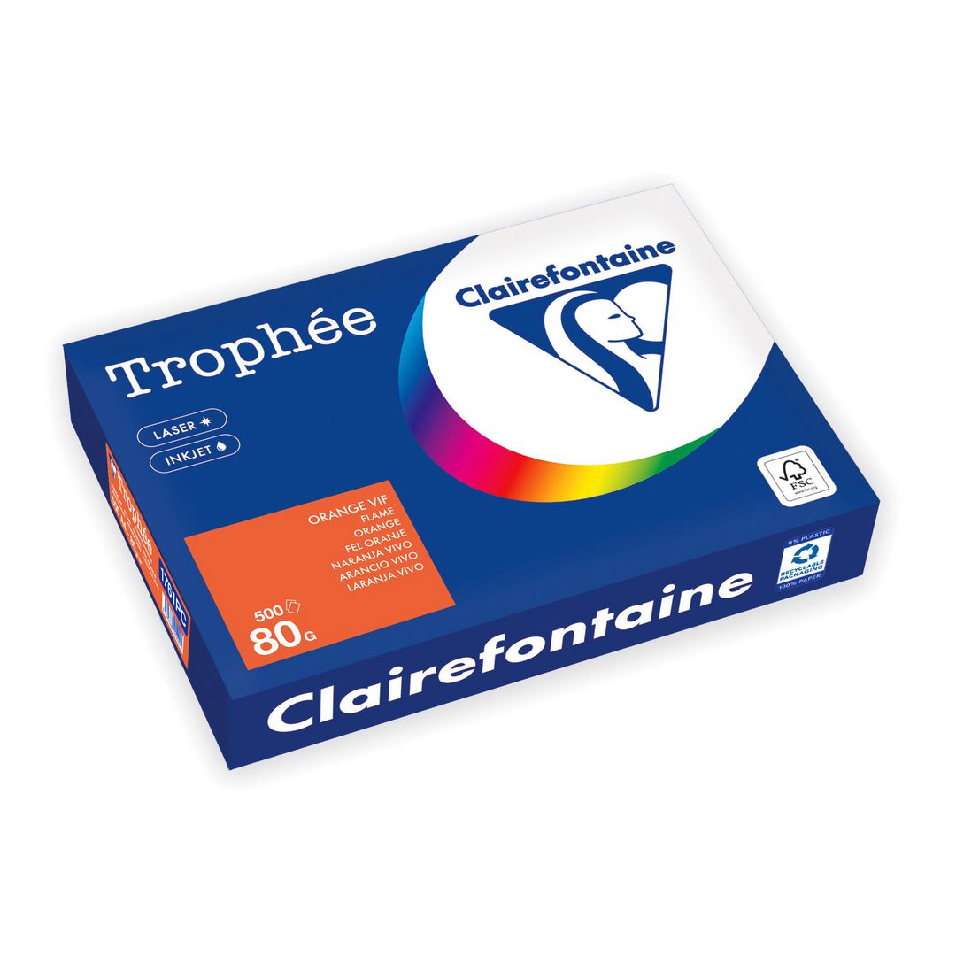 CLAIREFONTAINE Trophée A4 80 g färgat papper orange 500/fp | Kontorspapper - Specialpapper - Färgat - A4 | Kontorsexperten