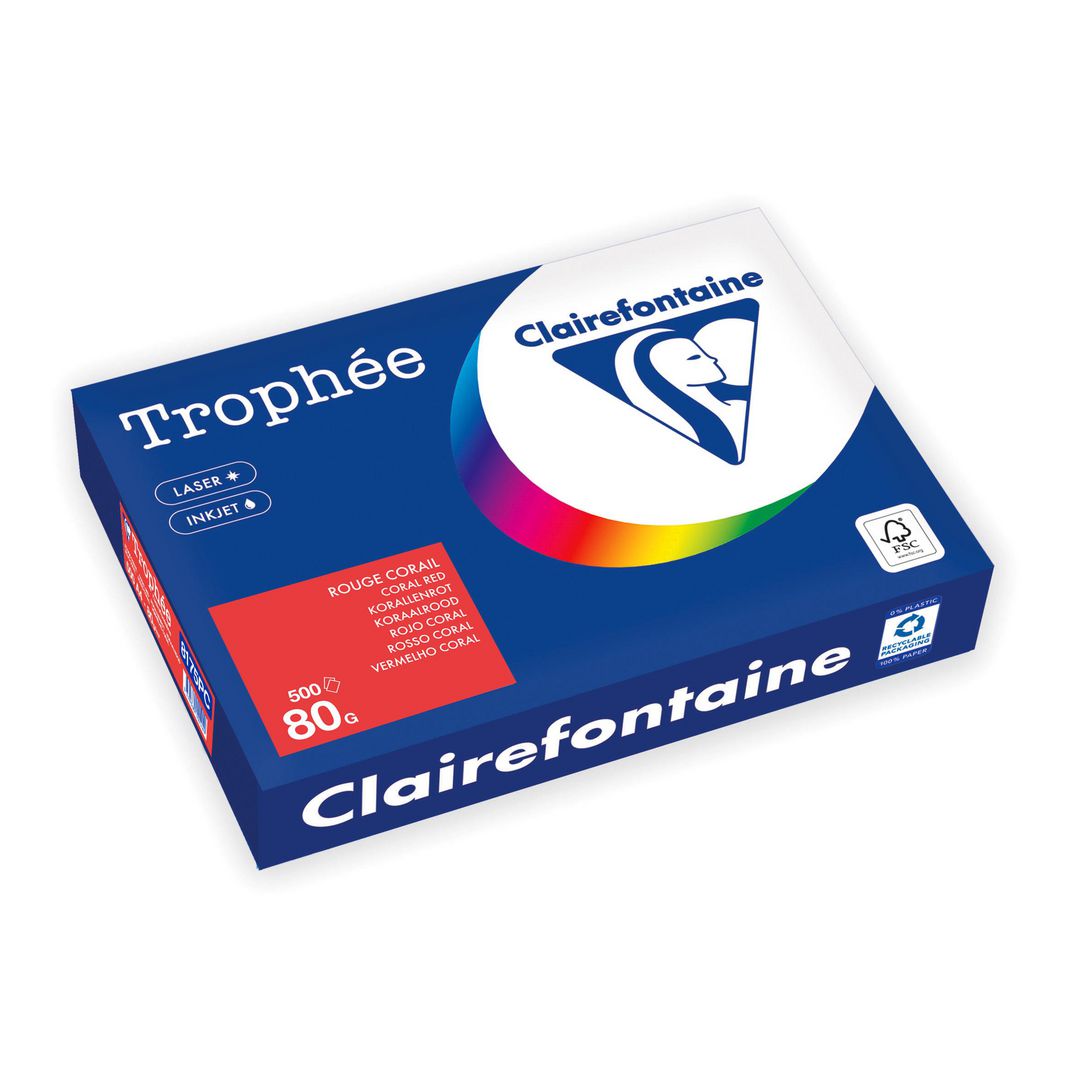 CLAIREFONTAINE Trophée A4 80 g färgat papper röd 500/fp | Kontorspapper - Specialpapper - Färgat - A4 | Kontorsexperten