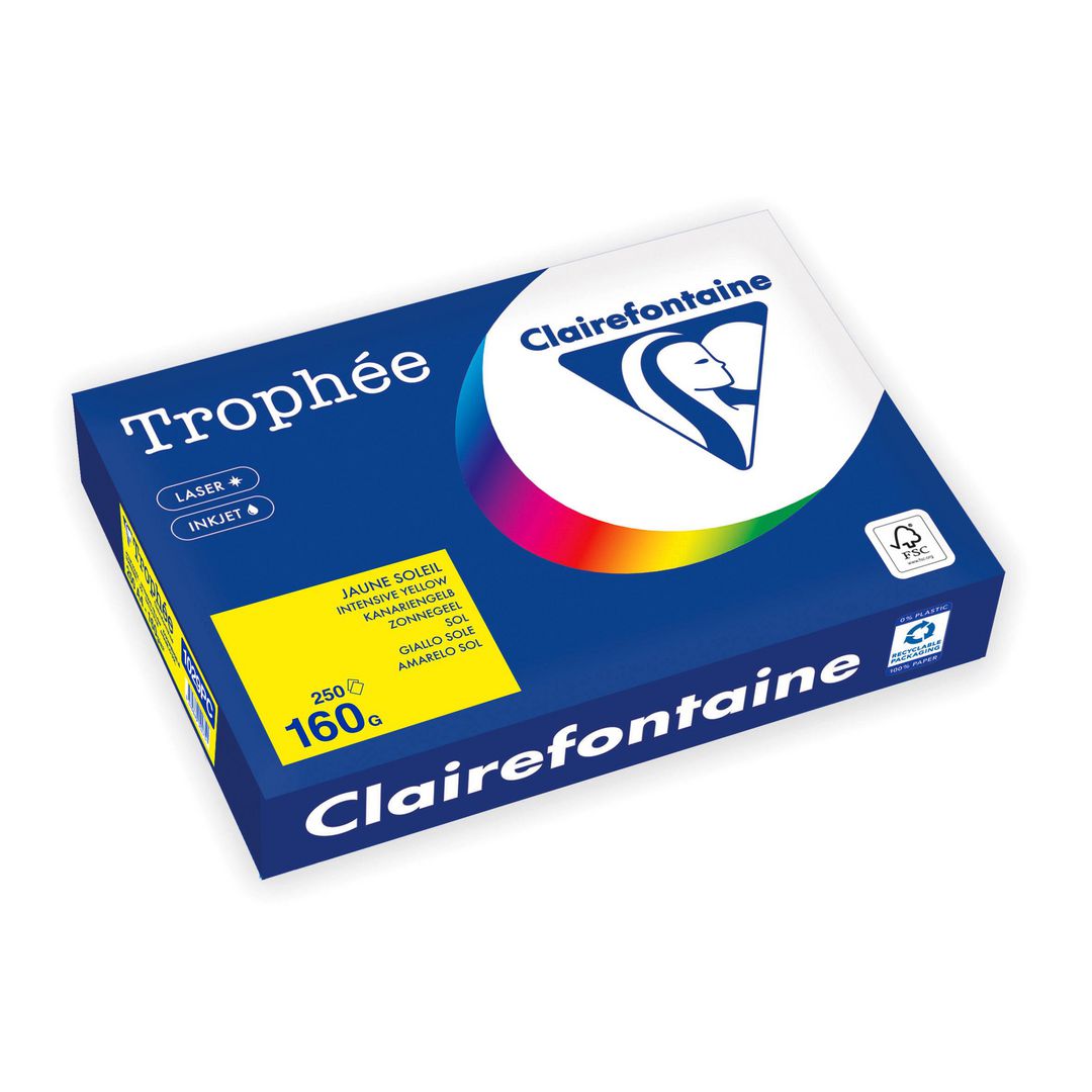 CLAIREFONTAINE Trophée A4 160 g färgat papper gul 250/fp | Kontorspapper - Specialpapper - Färgat - A4 | Kontorsexperten