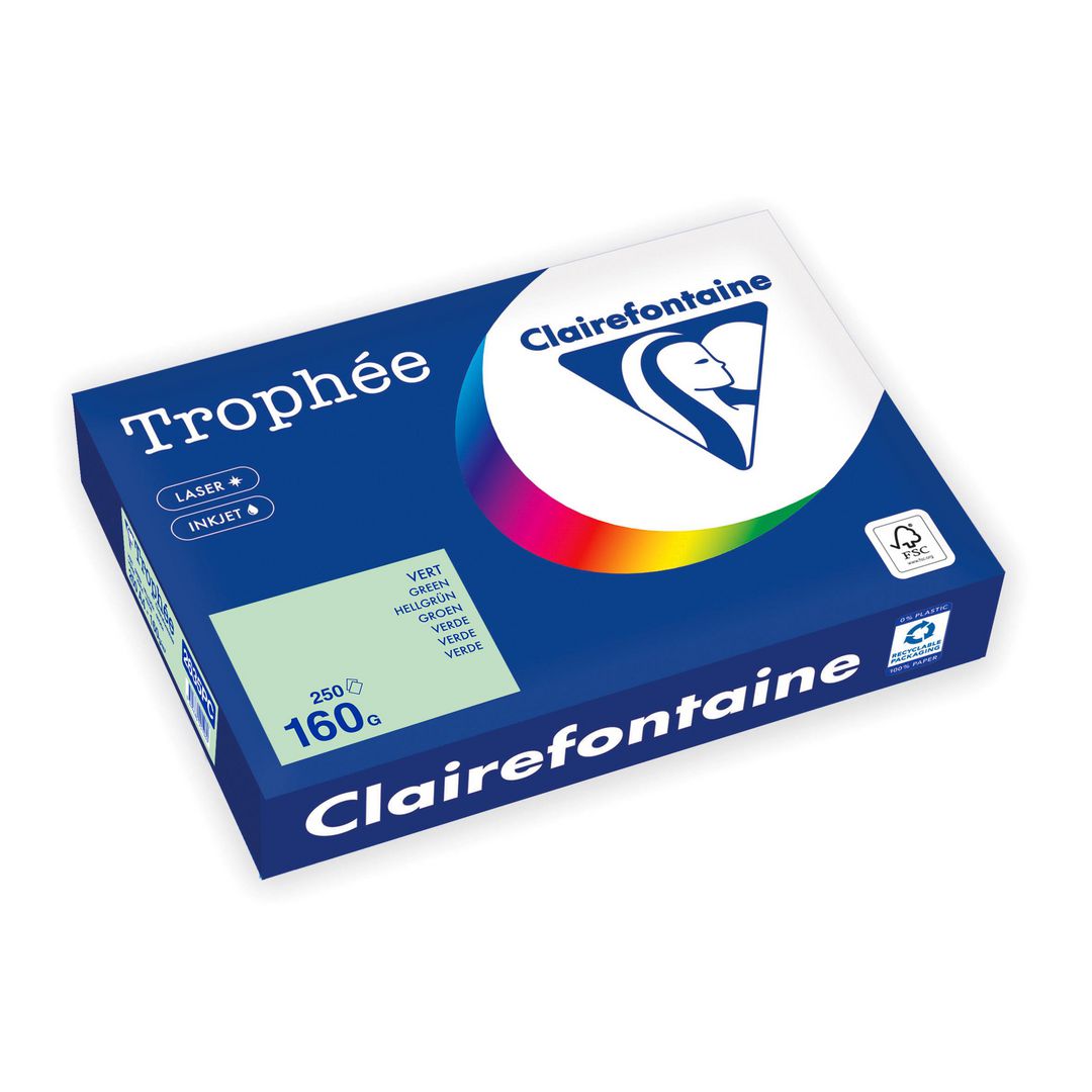 CLAIREFONTAINE Trophée A4 160 g färgat papper mintgrön 250/fp | Kontorspapper - Specialpapper - Färgat - A4 | Kontorsexperten