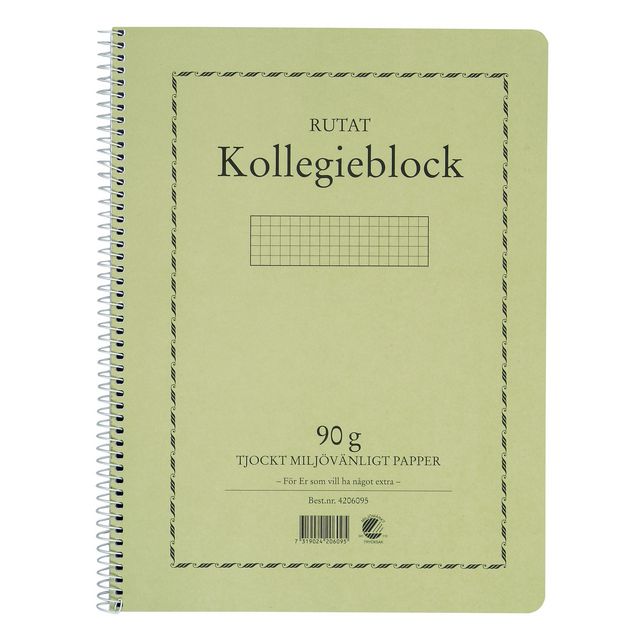 Kollegieblock A4 90g 70 blad rutat Träfritt papper | Kontorsmaterial - Block och anteckningsböcker - Kollegieblock | Kontorsexperten