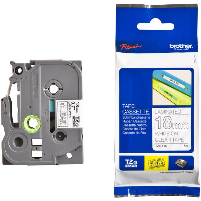 BROTHER Tape TZE145 18mm vit på klar | Kontorsmaskiner - Märkmaskiner och tape - Tape - Brother TZ | Kontorsexperten