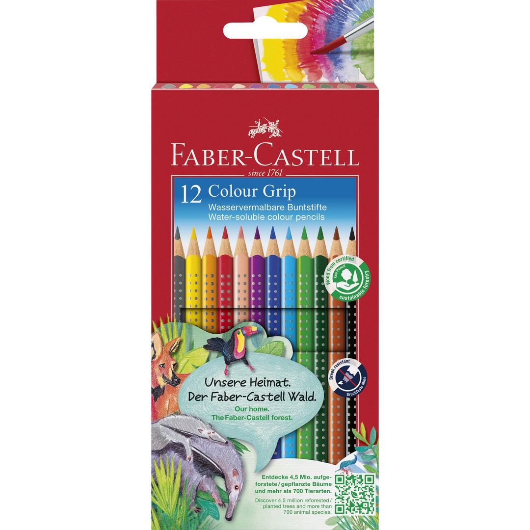 FABER-CASTELL Färgpenna Colour Grip 12 färger | Skola och förskola - Pennor och tillbehör - Färgpennor - Trekantsgrepp | Kontorsexperten