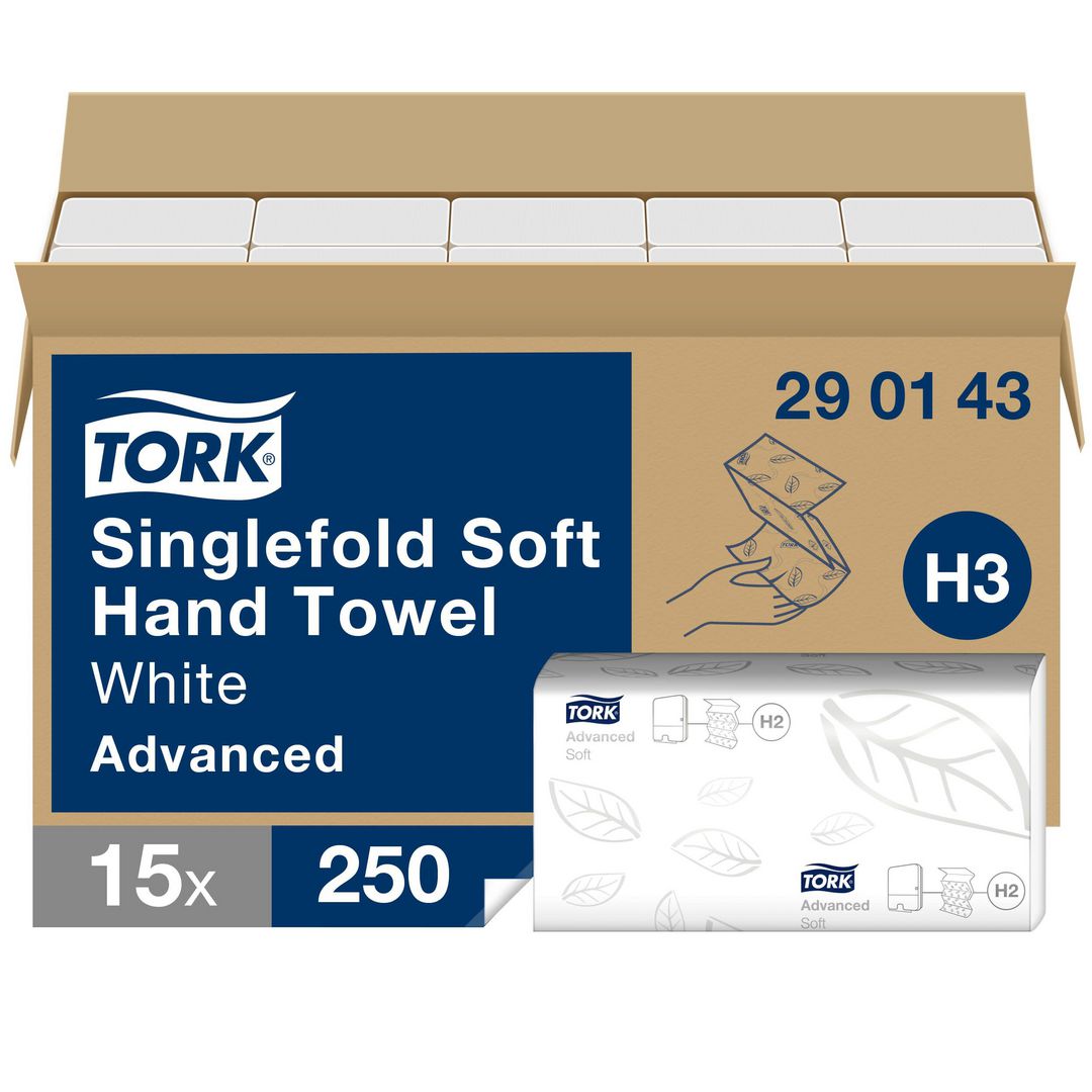 TORK Pappershandduk H3 Advanced Singlefold Soft 2-lagers vit 3750/fp | Städ och hygien - Toalettpapper och torkpapper - Pappershanddukar | Kontorsexperten