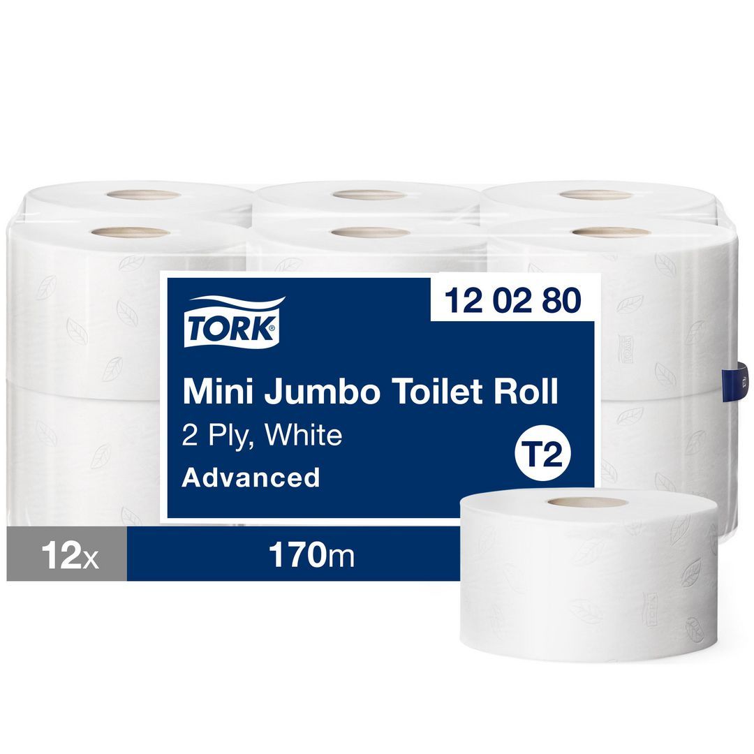 TORK Toalettpapper Advanced T2 Mini Jumbo, 850 ark 12/fp | Städ och hygien - Toalettpapper och torkpapper - Toalettpapper - rulle | Kontorsexperten