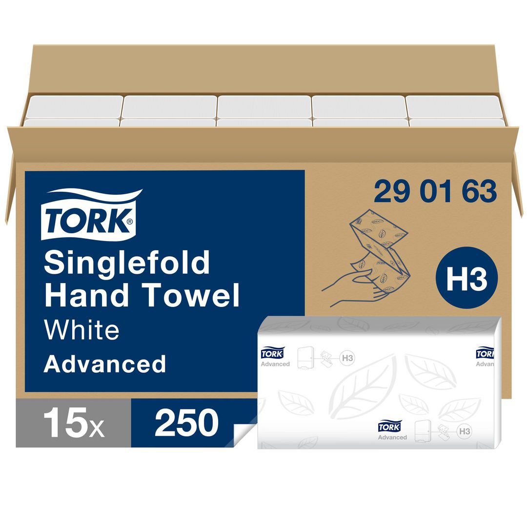 TORK Pappershandduk Advanced Singlefold H3 Z-vikt 2-lagers vit 3750/fp | Städ och hygien - Toalettpapper och torkpapper - Pappershanddukar | Kontorsexperten